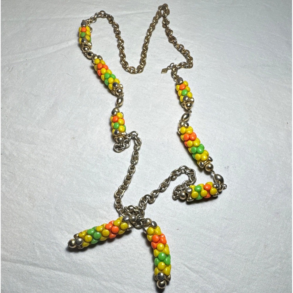 Vintage 1970s Sarah Coventry SARAH COV Multicolor Beaded Station Dangle Necklace